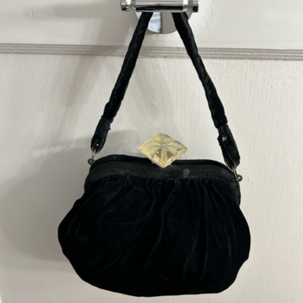 Vintage Velvet Handbag Lucite "Diamond" Clasp
